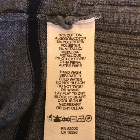 DKNY Jeans Grey Long Sleeve Striped V Neckline Sweater - Picture 7 of 7